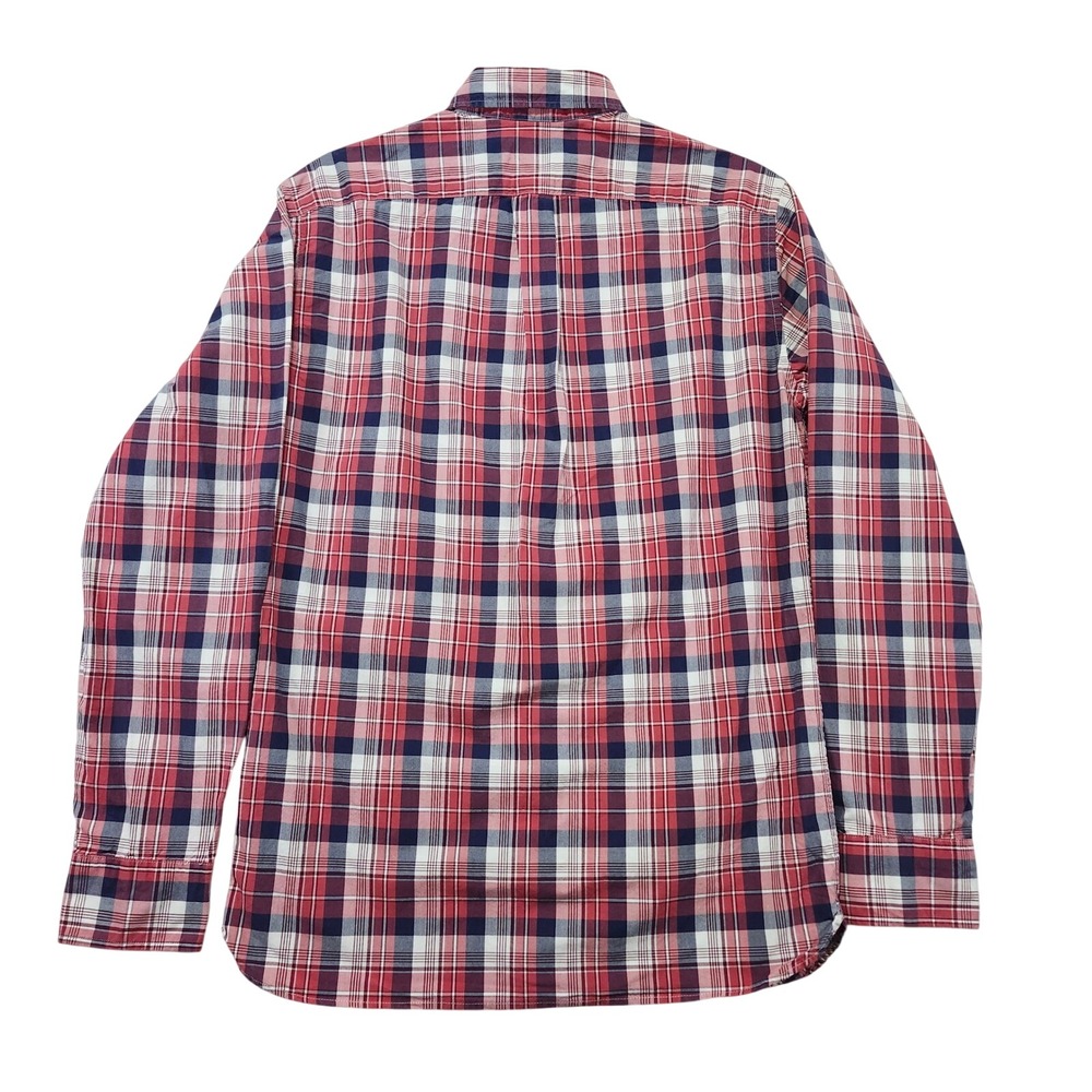 J Crew Slim Fit Plaid Button Down Shirt Men's Size S Red Navy White Cotton Ca - Picture 2 of 11